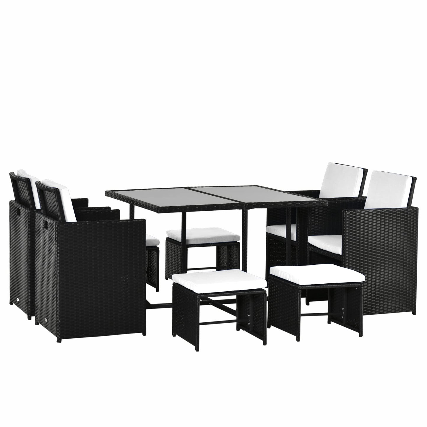 Outsunny 9 TLG. Polyrattan Gartenmöbel Rattan Gartenset Sitzgruppe Garnitur Essgruppe inkl. Kissen Schwarz 109 x 109 x 72 cm