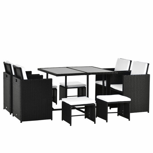 Outsunny 9 TLG. Polyrattan Gartenmöbel Rattan Gartenset Sitzgruppe Garnitur Essgruppe inkl. Kissen Schwarz 109 x 109 x 72 cm