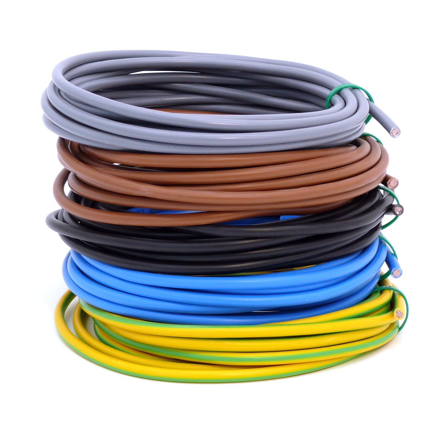 Verdrahtungsleitung 10mm² - schwarz, grau, braun, blau, grün/gelb - H07V-K PVC-Einzelader - Aderleitung feindrähtig flexibel (2-100m) inkl. 5 Aderendhülsen (schwarz, 2 Meter)
