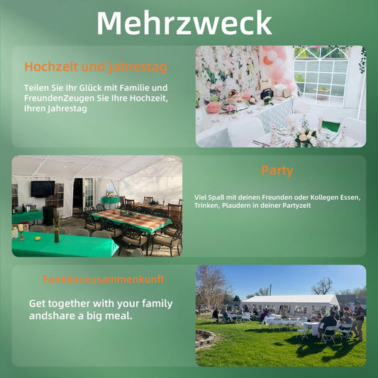 Schwerlast Partyzelt 3x6m | Weiße Pavillon 450N Robustes Solarabdeckplane Gartenzelt mit 4 Abnehmbare Seitenwände | UV-Schutz 99% Zelt Wasserdicht Stabil Pavillon für Party, Hochzeit,Nacht