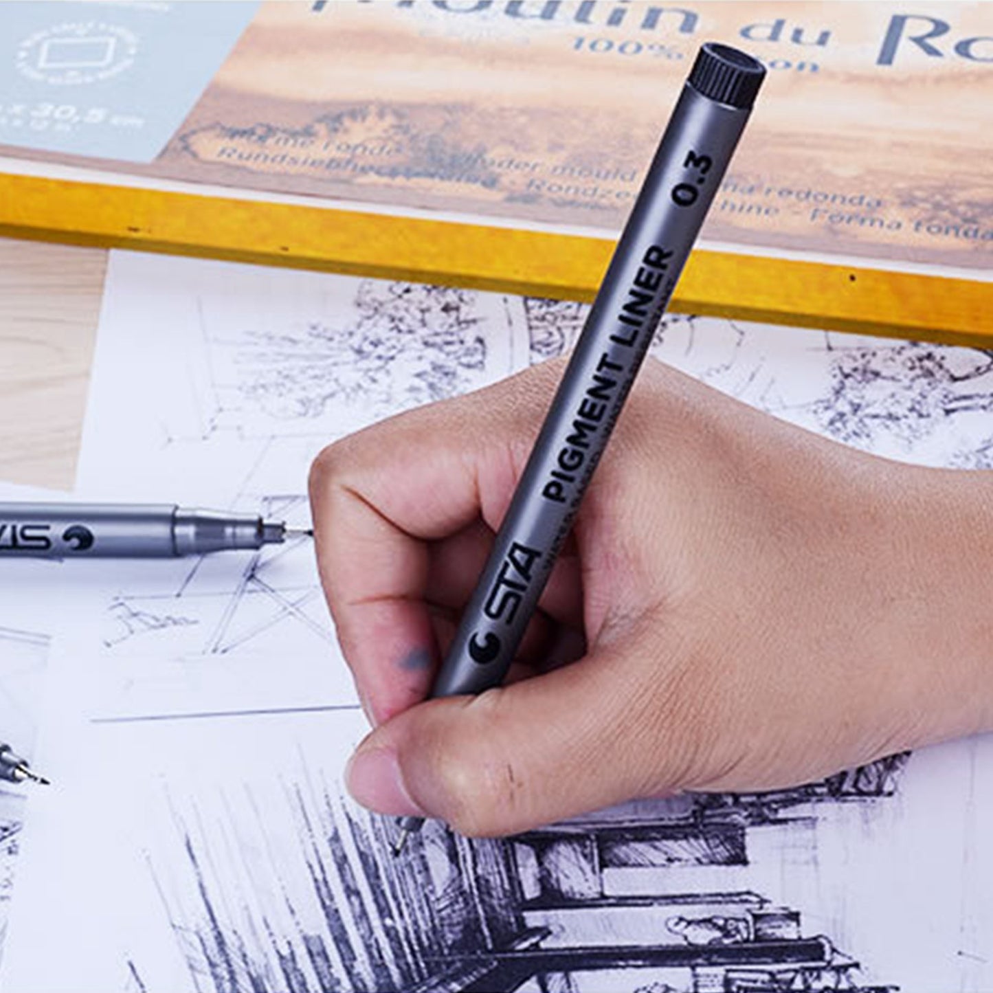 DealKits 9 Fineliner Stifte, Wasserdicht Pigmentliner Set(8 Linienbreiten und 1 Brush) Zum Skizzieren, Künstler Illustration, Tchnische Zeichnung, Office-Dokumente - Schwarz