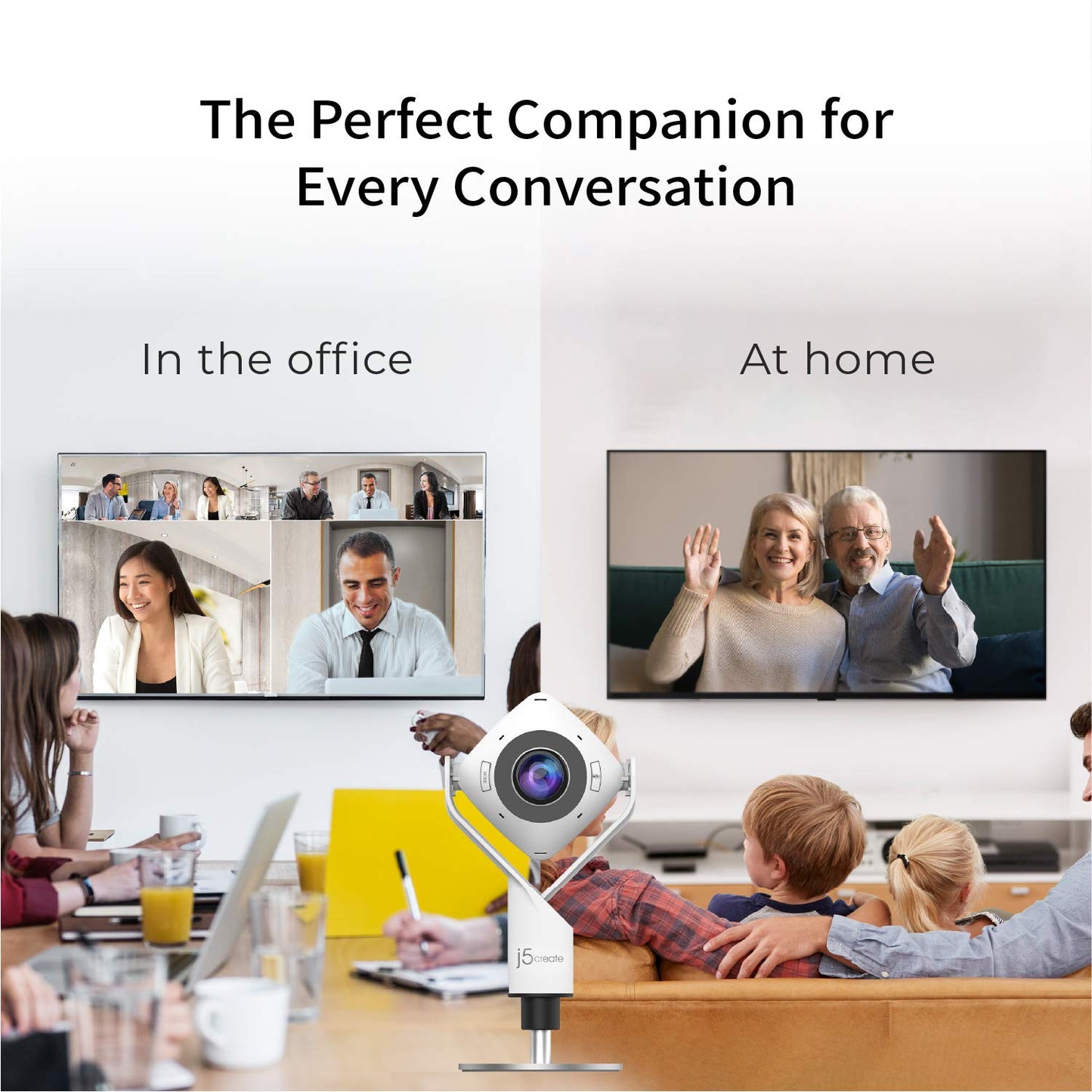 j5create 360 Grad All Around Meeting Webcam - 1080P HD Videokonferenzkamera mit High Fidelity Mikrofon, USB-C | für Videokonferenzen, Online-Unterricht und Zusammenarbeit (JVCU360)