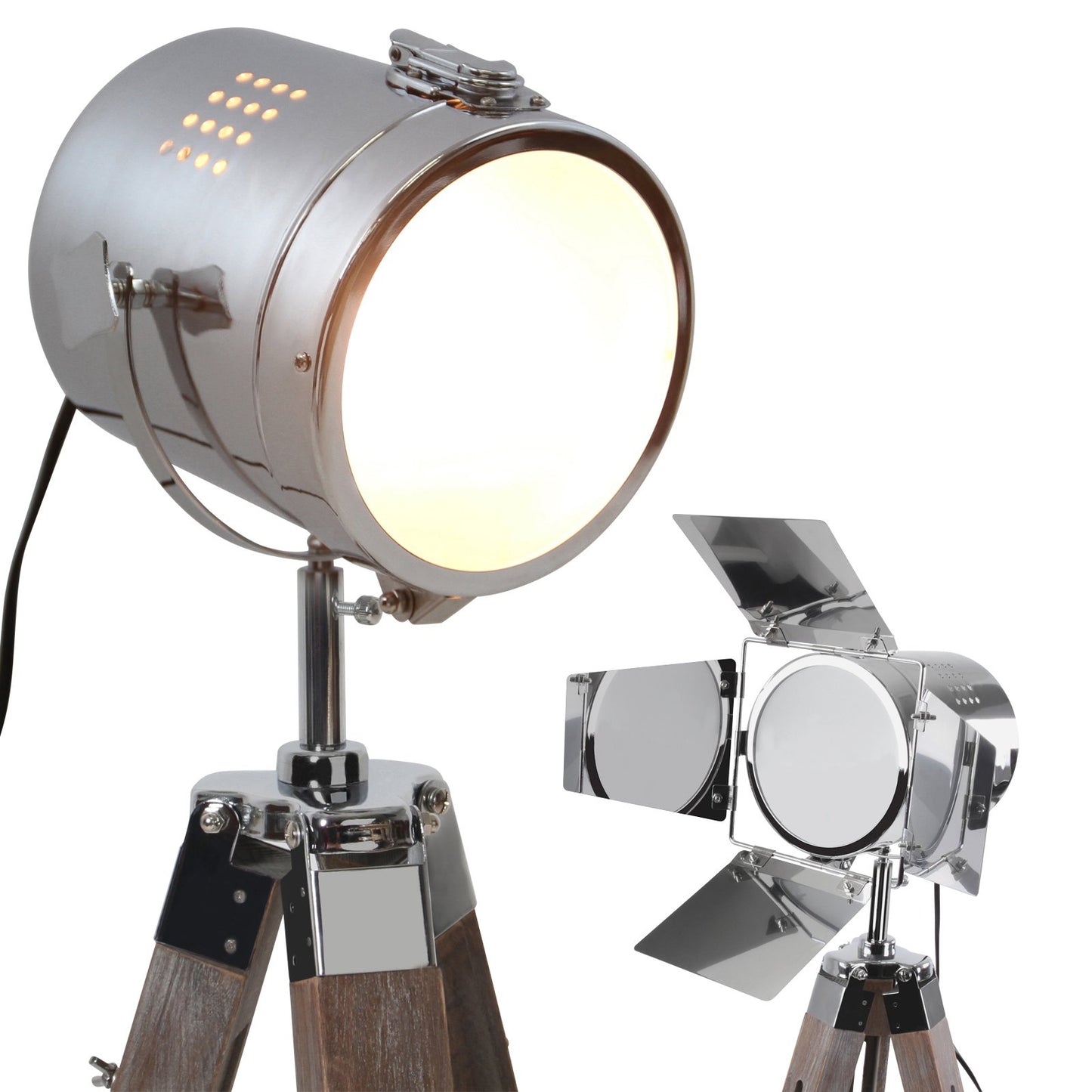 Jago® Stehlampe mit Stativ aus Holz - LED, E27, Höhenverstellbar max. 148 cm, Vintage, Farbwahl - Tripod Lampe, Dreifuss Stehleuchte, Standleuchte, Studiolampe (Antikes Holz)