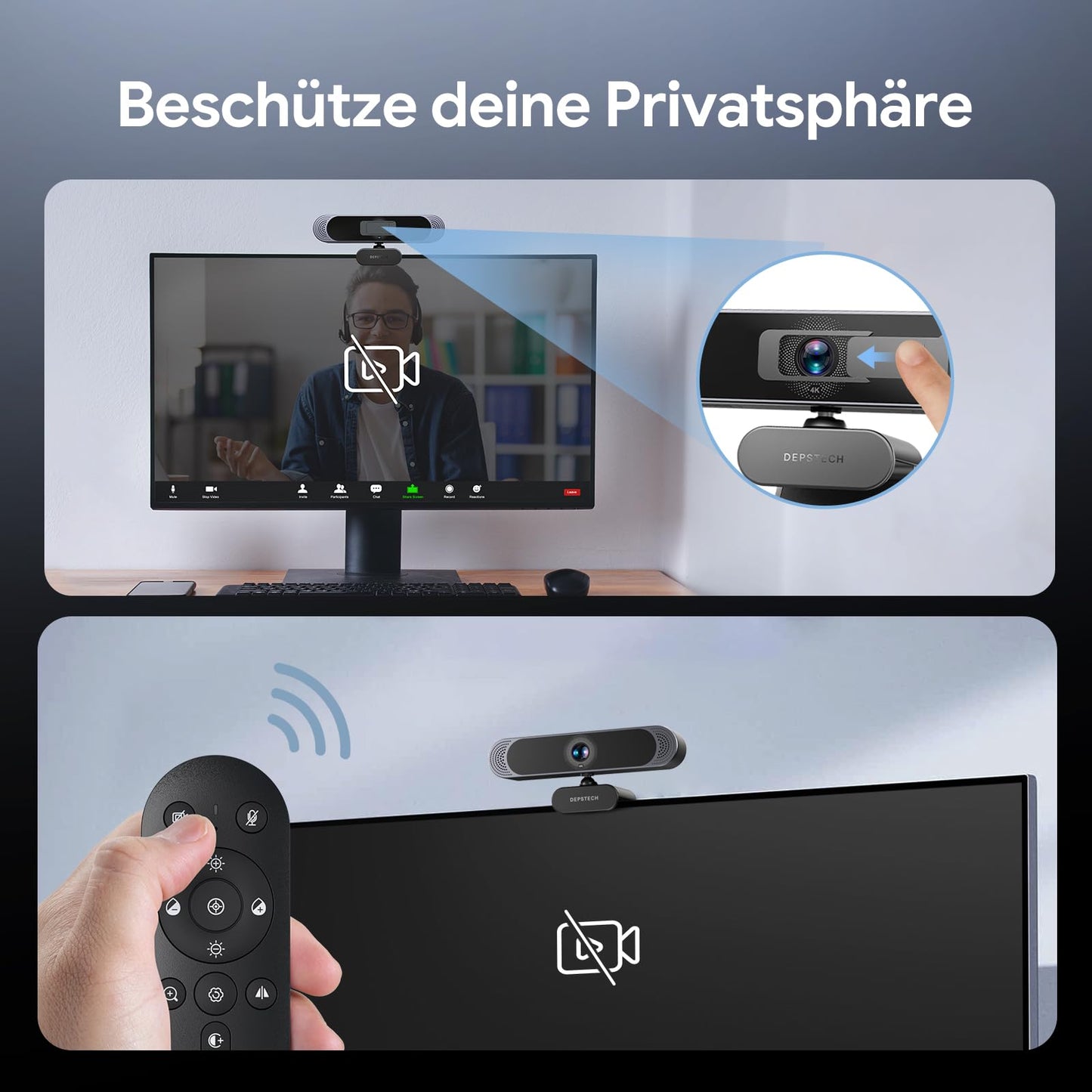 DEPSTECH DW49 Pro Webcam 4K, Ultra HD 1/2,55'' Sony-Sensor, 3-facher Zoom, Webcam mit Zwei Mikrofon, Fernbedienung, Autofokus, Streaming Kamera für PC, Mac, Laptop, Videoanruf, Zoom, Skype, Teams