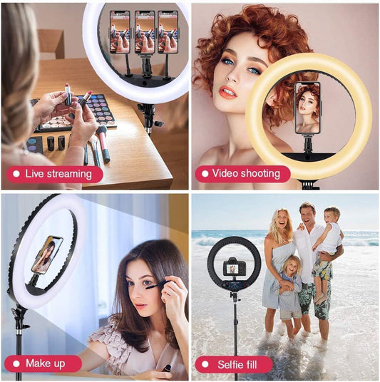 18 Zoll LED Ringlicht mit Stativständer Dimmbares Makeup Selfie Ringlicht für Studio Portrait YouTube Vlog Videoaufnahmen mit Tragetasche und Fernbedienung, CRI 90