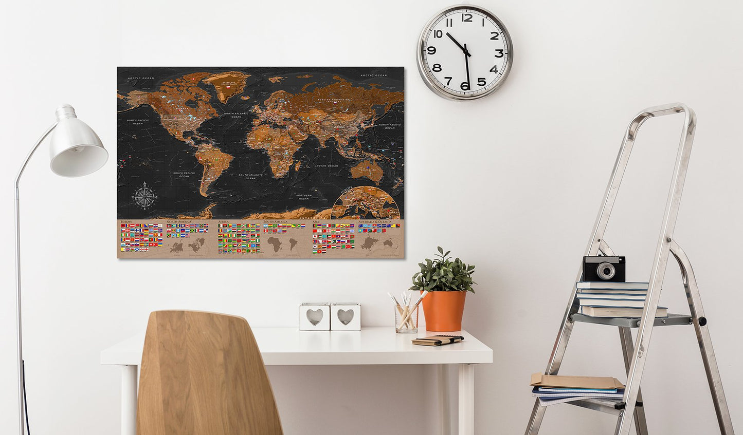 murando - Weltkarte Pinnwand & Vlies Leinwandbild 90x60 cm 1 Teilig Kunstdruck modern Wandbilder XXL Wanddekoration Design Wand Bild - Landkarte Wandeko k-A-0205-v-a