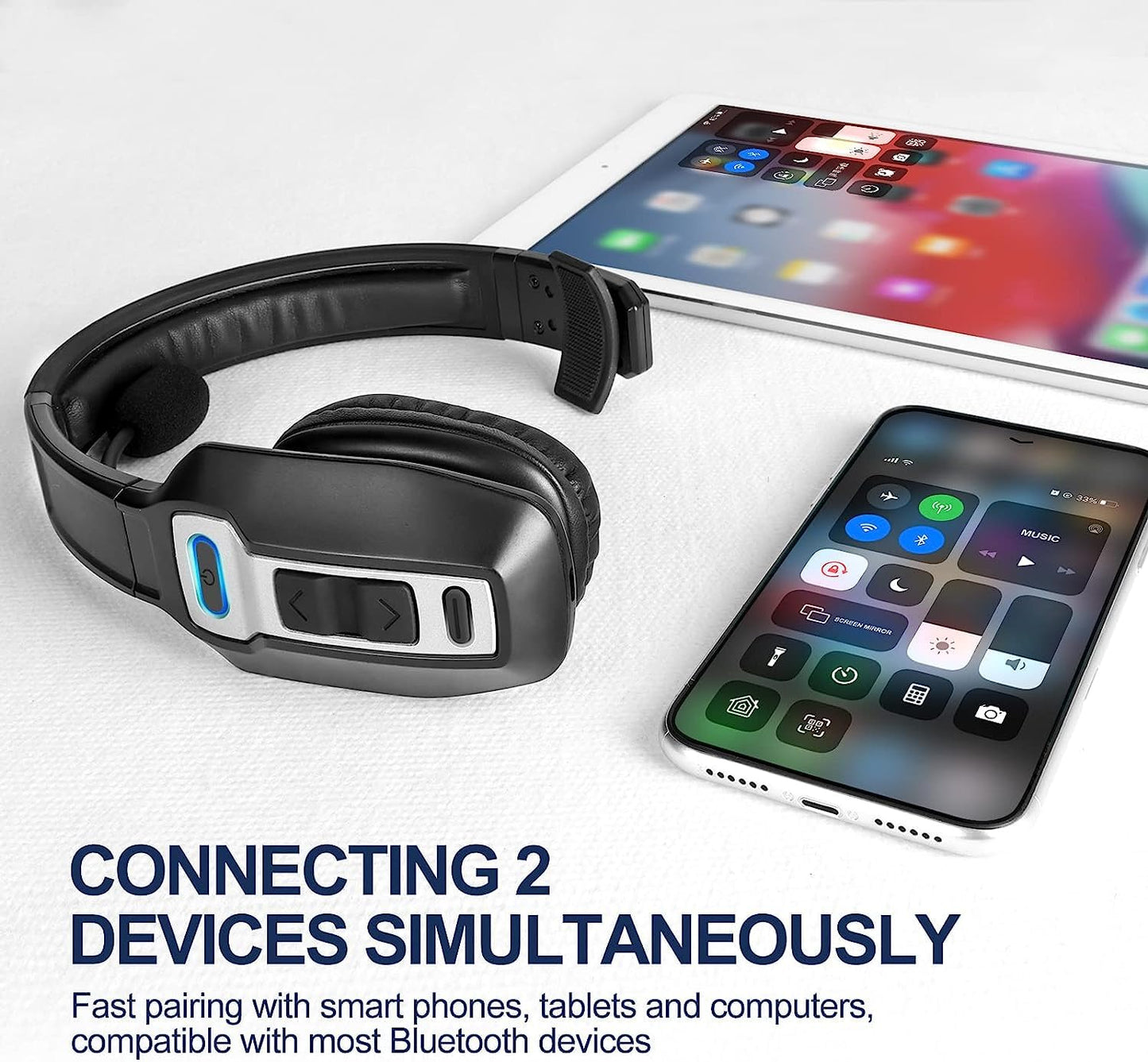 Yukigefe Bluetooth Headset mit Mikrofon, V5.2 Wireless Headset mit AI Noise Cancelling Taste, Wireless On-Ear Kopfhörer 60 Hrs Arbeitszeit, für Trucker Home Office Remote Work Zoom
