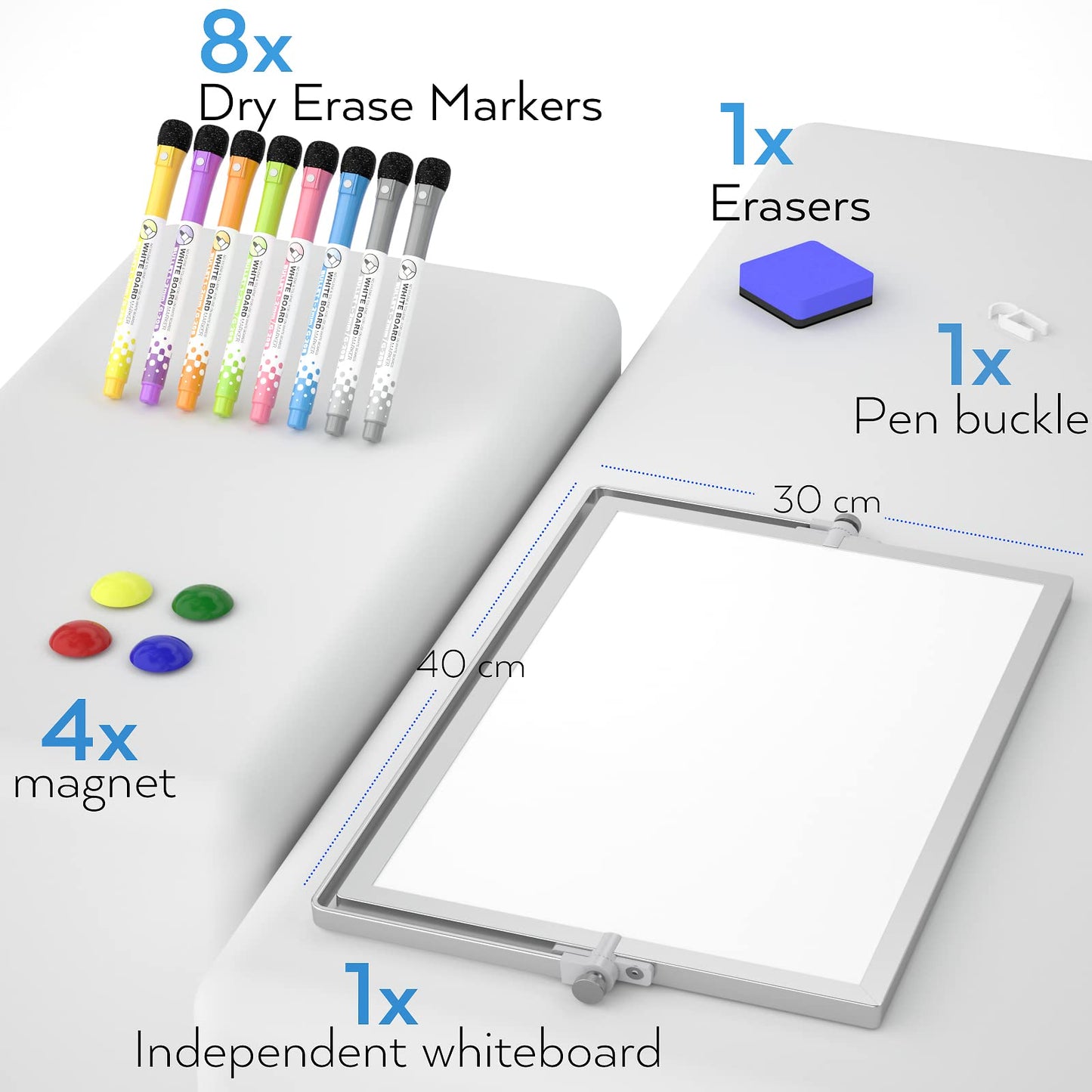 Nicpro Trockenlöschung Mini Whiteboard A3, Doppelseitiges Magnetische Desktop Schreibtafel mit Ständer, Stiften, Tragbare Staffelei Whiteboard für Kinder, Studenten, Schulbedarf, Büro (30 x 40 cm)