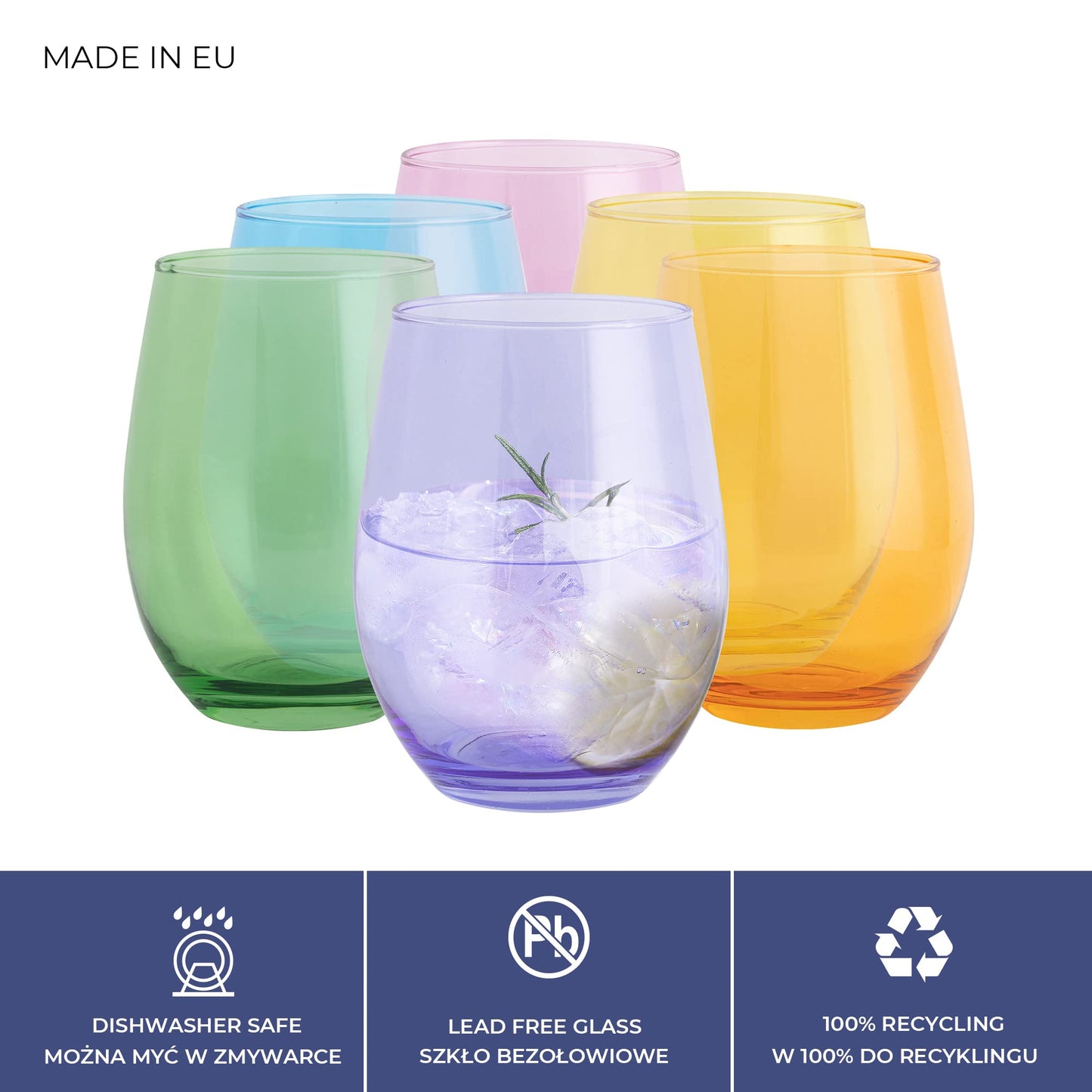 TREND FOR HOME Cocktailgläser 624 ml Bunte Gläser Set von 6 Sektgläser Longdrinkgläser Wassergläser Eiskaffee Bunt Dessertgläser Trinkgläser Groß Saftgläser | Phoebe Rainbow