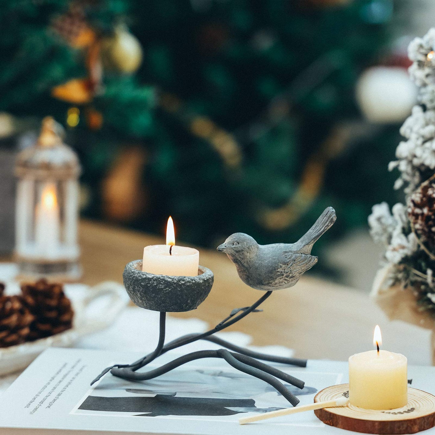 Marbrasse Vogel kerzenhalter, Metall dekorative Teelicht kerzenhalter für Tisch, Vintage Heimdekoration kerzenständer(Grau Schwarz)