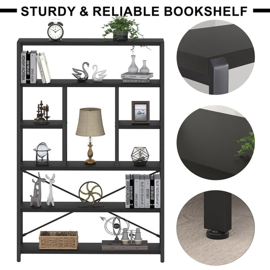 LVB Bücherregale mit 6 Ebenen Regale Wohnzimmer Standregal Industrie Bücherregale für Wohnzimmer Arbeitszimmer Küche 120 x 30 x 180 cm Regal Vintagebraun Schwar