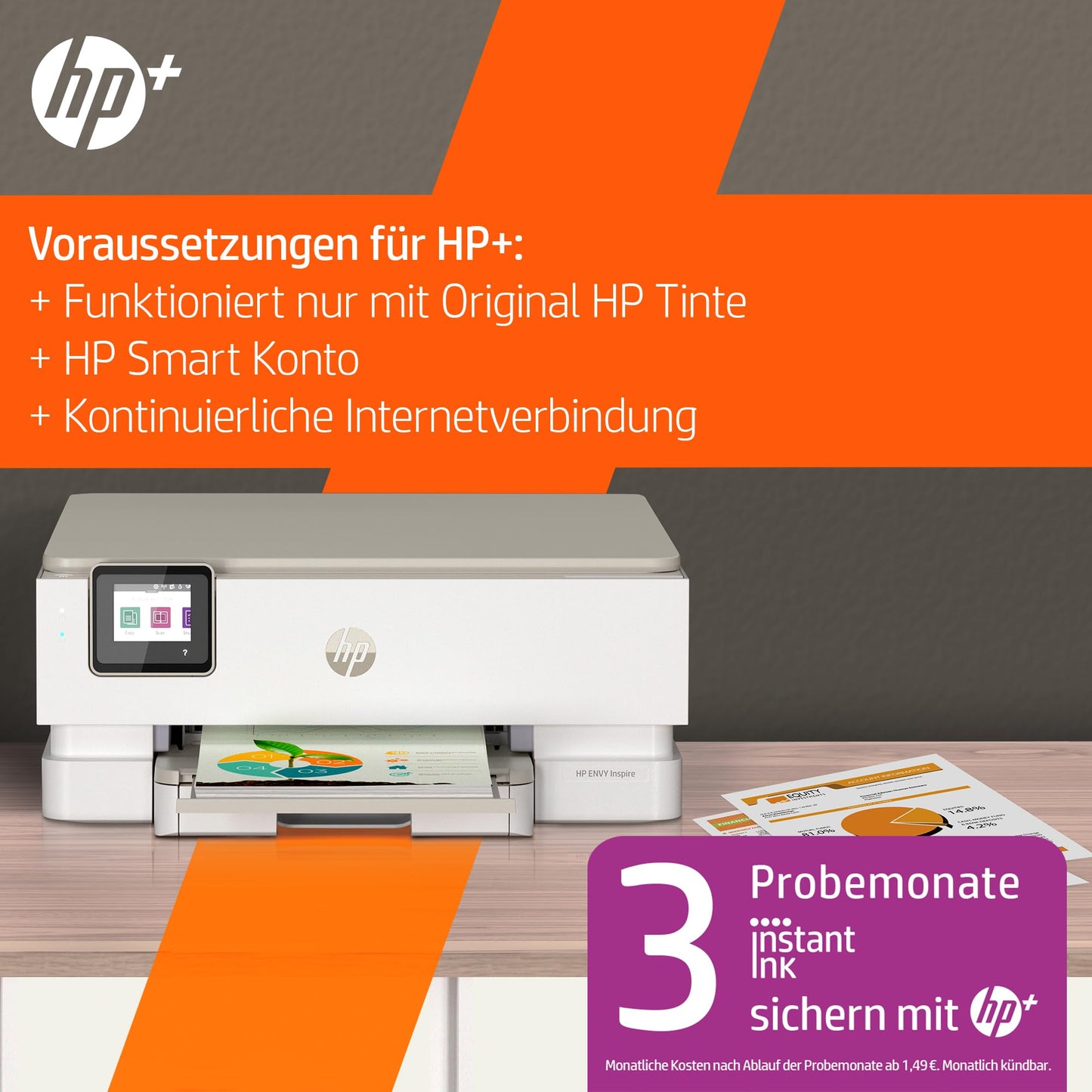HP Envy Inspire 7220e Multifunktionsdrucker, Tintenstrahldrucker, 6 Monate gratis drucken mit HP Instant Ink inklusive, HP+, Drucken, Scannen, Kopieren, Fotodruck, DIN A4, WLAN, Airprint