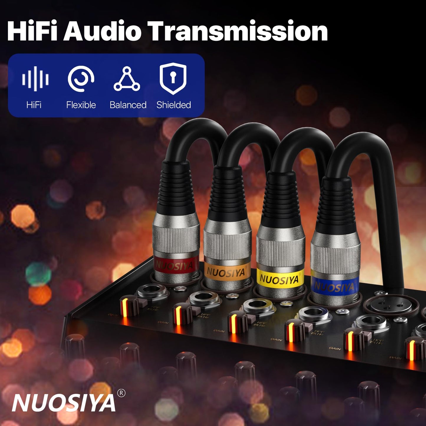 NUOSIYA XLR Kabel 5m – 4er Set Mikrofonkabel – 3-poliges symmetrisches Audio Verlängerungskabel XLR Stecker auf Buchse für Mikrofon, Mixer & Lautsprecher
