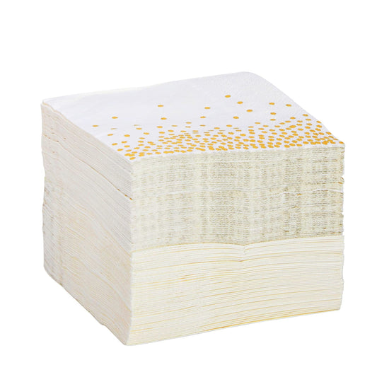 Juvale Einweg-Papierservietten (Set, 100 Stück) - 3-Lagig, Cocktailservietten - Für Partys, Feste - Weiß/Goldfarbenes Konfetti, 12,7 x 12,7 cm