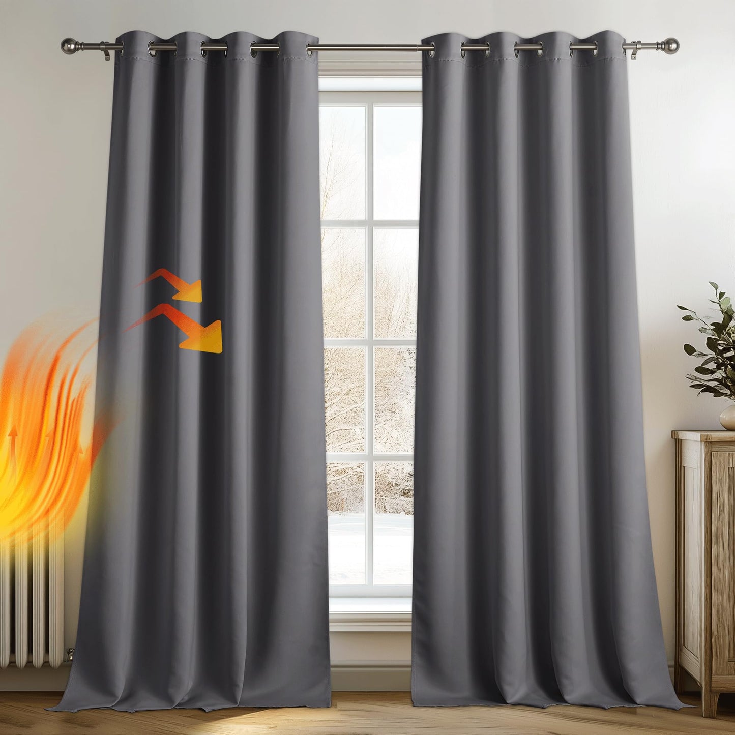 PONY DANCE Thermovorhang Kälteschutz Winter Graue Blickdichte Vorhänge Wärmeisolierend Ösenvorhang 2er Set H 245 x B 140 cm Verdunkelnde Gardinen Wohnzimmer Verdunkelungsvorhang Ösen