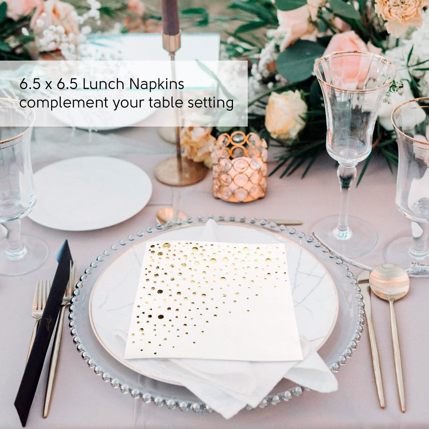 Stilvolle 16,5 x 16,5 cm goldene Servietten, 100 Stück weiße und goldene Lunch-Servietten, verleihen Sie Ihrer Veranstaltung Glanz mit Partyservietten, 3-lagige goldene Papierservietten,