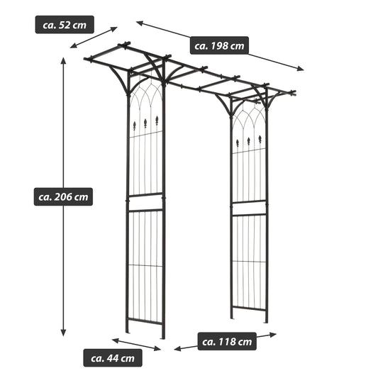 Nexos Trading Rosenbogen Torbogen Rankhilfe Pergola Spalier Tor Rosen Stahl 206x198x52 cm – Metall Durchgang – wetterfest freistehend stabil – schwarz
