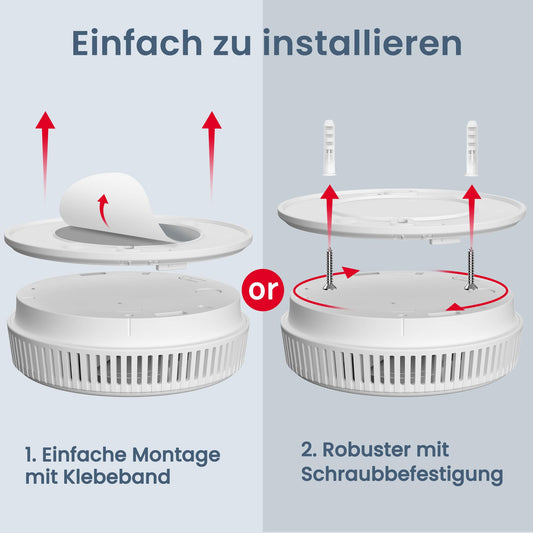 Rauchmelder 10 Jahre Batterie, HATHEPHS Photoelektrischer Feuermelder Brandmelder mit Klebepad, Rauchwarnmelder mit Stummschaltfunktion, EN14604, 1 Stück
