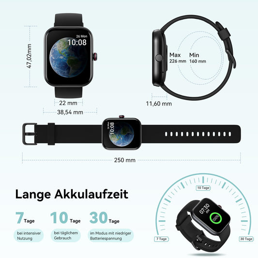 Smartwatch Herren Damen mit Telefonfunktion Alexa Integriert -Fitnessuhr 110+ Sportmodi &IP68-1,91" Schrittzähler Uhr für Android iOS Armbanduhr mit Pulsmesser SpO2 Stress Schlafmonitor -Schawrz