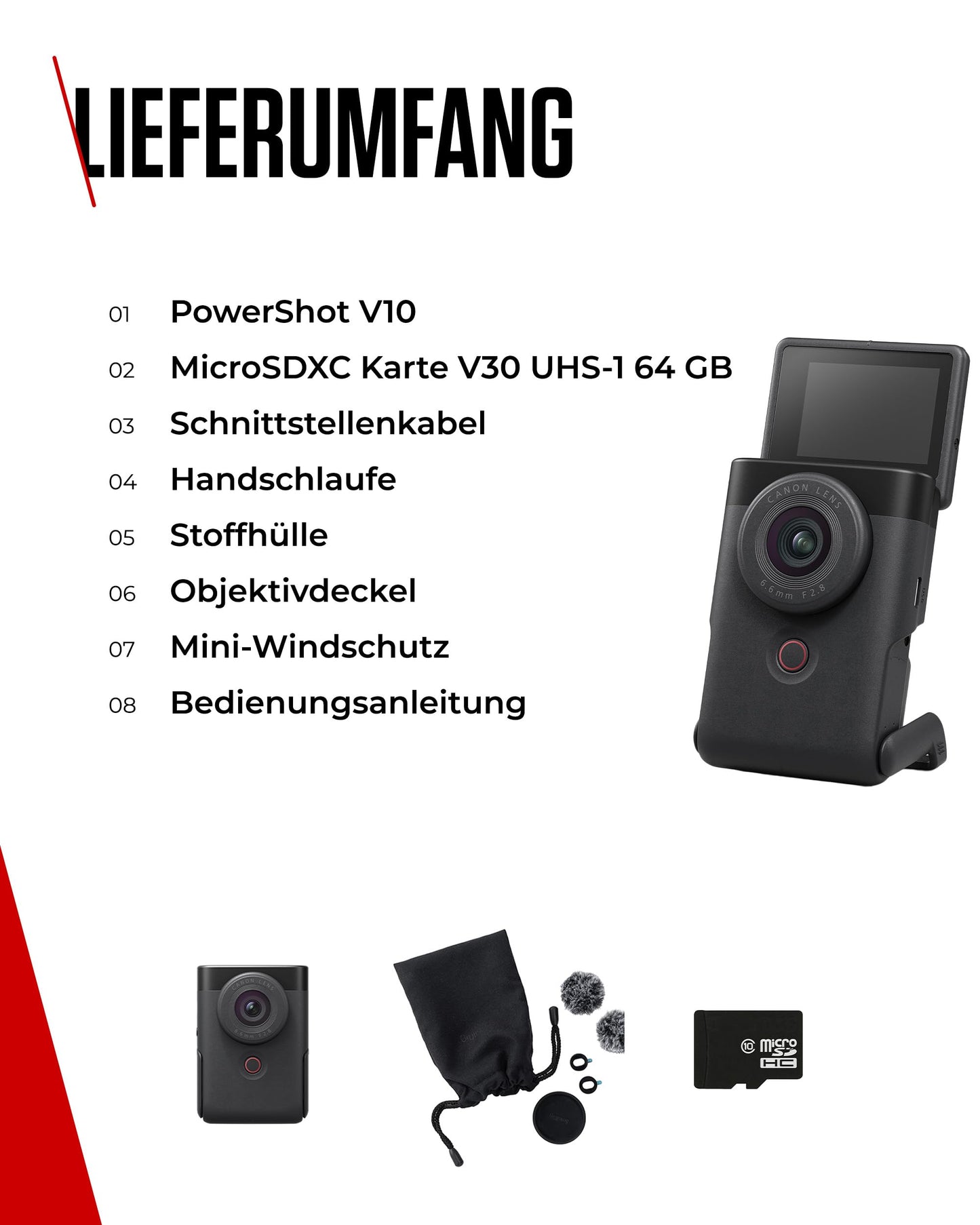 Canon PowerShot V10 Vlogging Starter Kit Kompaktkamera - Digitalkamera (Weitwinkel Objektiv, 4k Kamera Videokamera, klappbares Touch-Display, Stereo-Mikrofon, Stativ, Streaming, Content Creation)