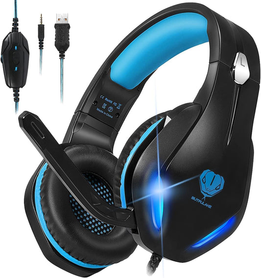 Stynice Gaming Headset mit Mikrofon für Xbox One / PS4 / PS5 / PC - Stereo Surround Kopfhörer mit Kabel und LED - Noise Cancelling Gamer Headphones