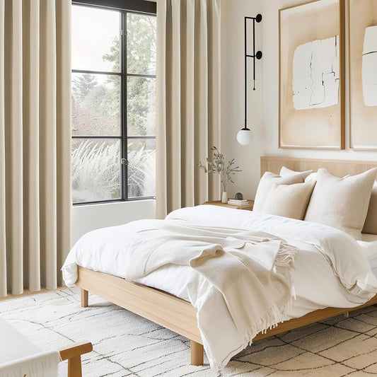 Topfinel Gardinen Blickdicht Vorhänge mit Ösen Verdunklungsvorhänge Kurz Vorhang Beige 2er Set 140x160cm Deko Wohnzimmer Kinderzimmer