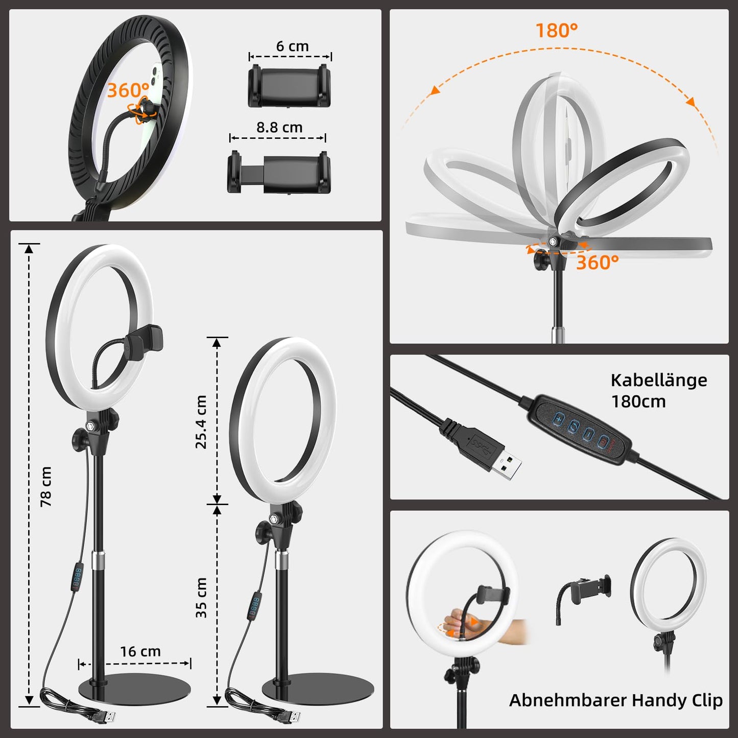 Ringlicht mit Stativ Handy Laptop Videokonferenz Licht,Evershop 10.5” Ring Light Ringleuchte LED 3 Lichtfarben+10 Helligkeiten 360°Drehbar Schreibtisch Streaming Beleuchtung Licht YouTube Tiktok