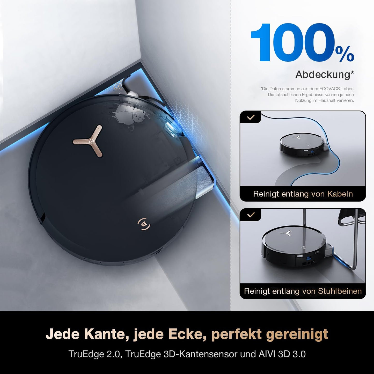 ECOVACS DEEBOT X8 PRO Omni Saugroboter mit Wischfunktion, 18.000 Pa, OZMO Roller Wischwalze mit kontinuierlicher Selbstreinigung, Moppreinigung mit Heißwasser 40–75 °C, autom. Reinigungsmittelzugabe