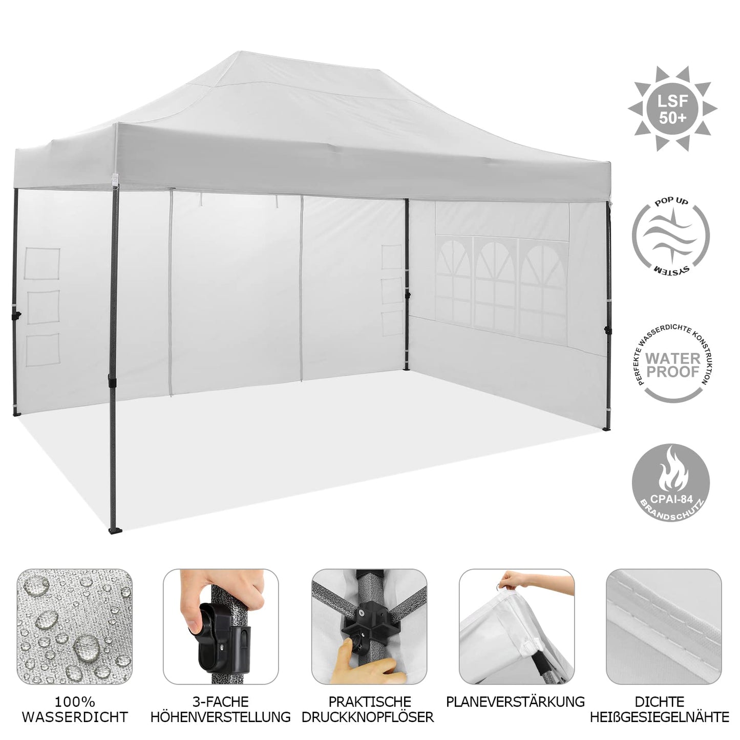 COBIZI 3x4,5 Pavillon Faltpavillon 3x4,5 Wasserdicht Stabil Winterfest 2.0, Gartenpavillon UV Schutz mit 4 Seitenteilen Festival Partyzelt Sonnenschutz Pavillon, Weiß