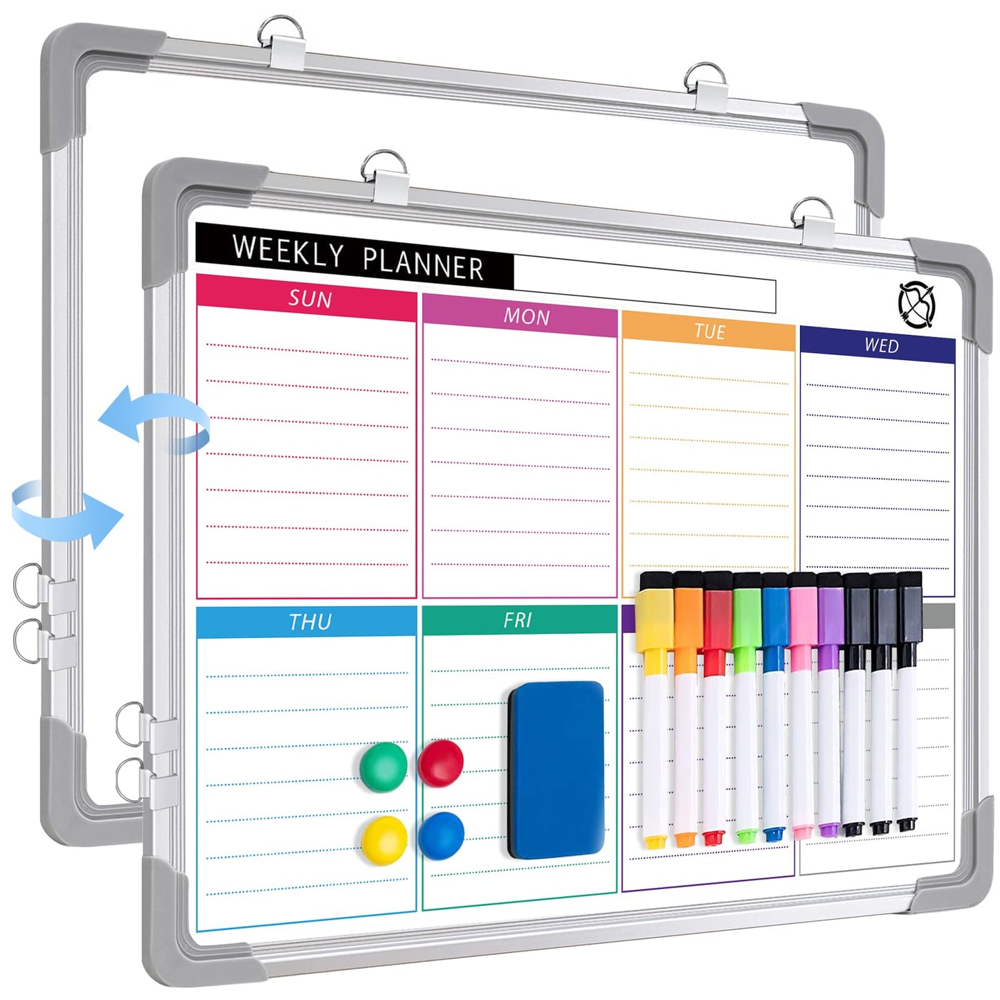 ARCOBIS Whiteboard Wochenplaner Magnetisch, Klein 40x30cm Magnettafel Whiteboard Kalender, Wand HäNgende Doppelseitige Tafel füR Planung, To Do Liste, Zeichnen, Schule, Zuhause, BüRo