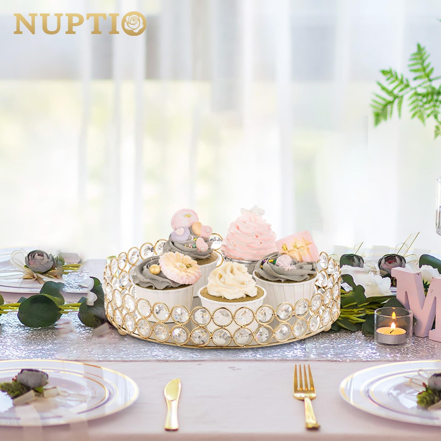 NUPTIO Tablett Spiegel Deko Kristallwaschtisch: 25cm Durchmesser Make Up Organizer Verziertes Deko Tablett für Parfüm Schmuck Kerzen und Make-up Weihnachten Hochzeitsfeier Wohnzimmer Deko