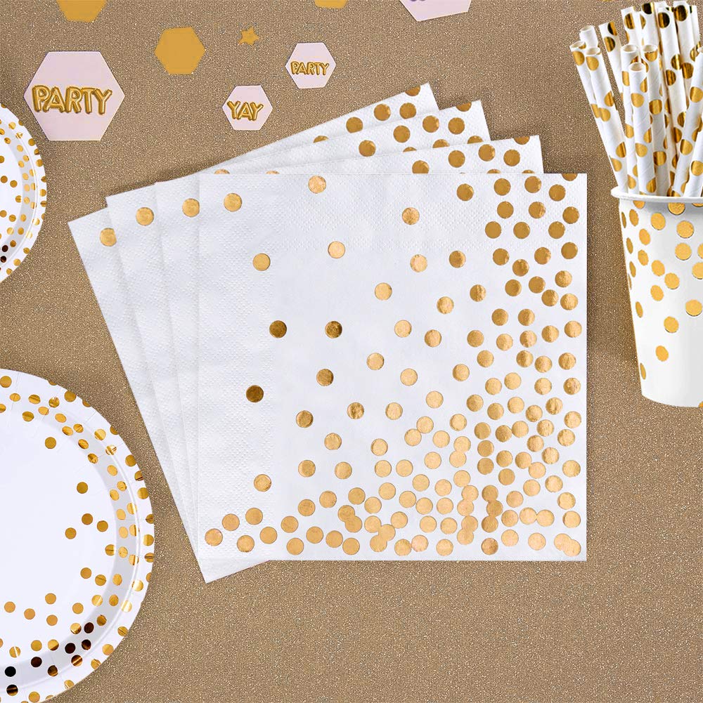iZoeL 60 Servietten Partyservietten Gold Dots 33 x 33cm 3-lagig Geburtstag Foiled Papierservietten Paper Napkins für Party Hochzeit Weihnachten silvester