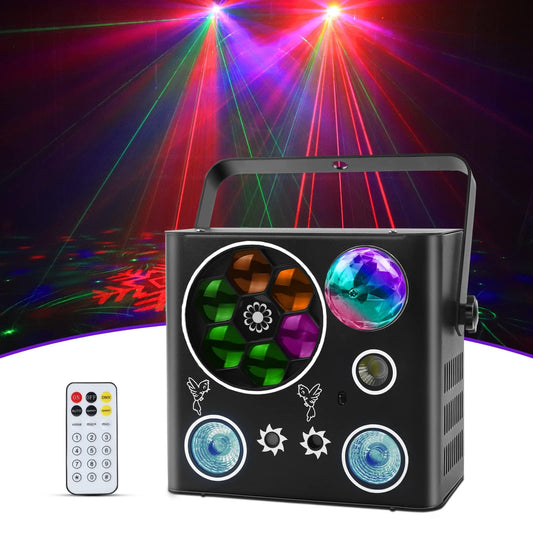 Bühnenbeleuchtung Disco Licht, 5 in 1 LED Effektlicht mit Magic Ball, LED Par Muster Blitzlichter mit UV Effekt, musikaktivierte und DMX gesteuerte DJ Lichter für Hochzeit, Kirche,Club,Party