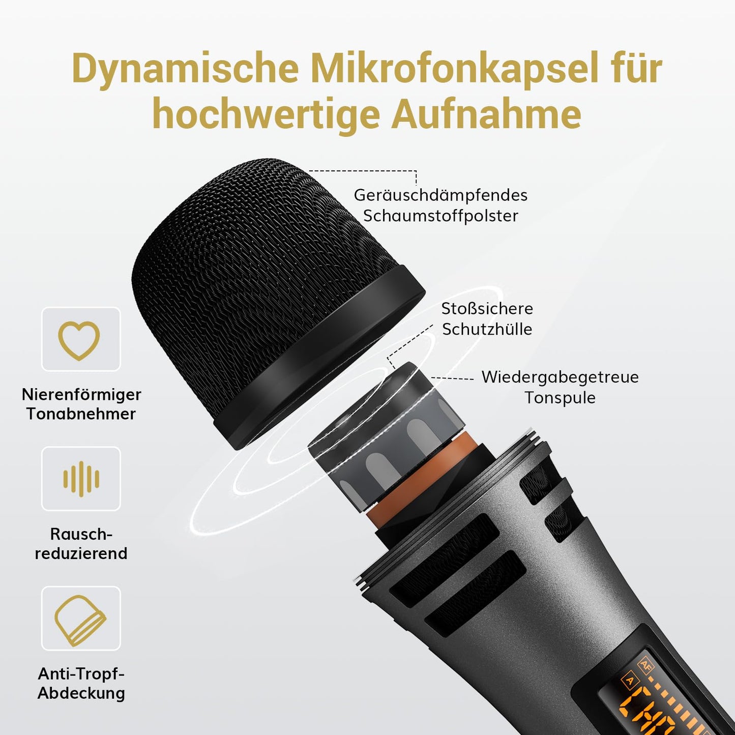 TONOR Mikrofon kabellos, drahtloses Funkmikrofon Wireless Microphone Handmikrofon dynamisch mit wideraufladbarem Empfänger für Verstärker PA Anlage Karaoke Hochzeit Party Konferenz Vortrag TW320 Grau