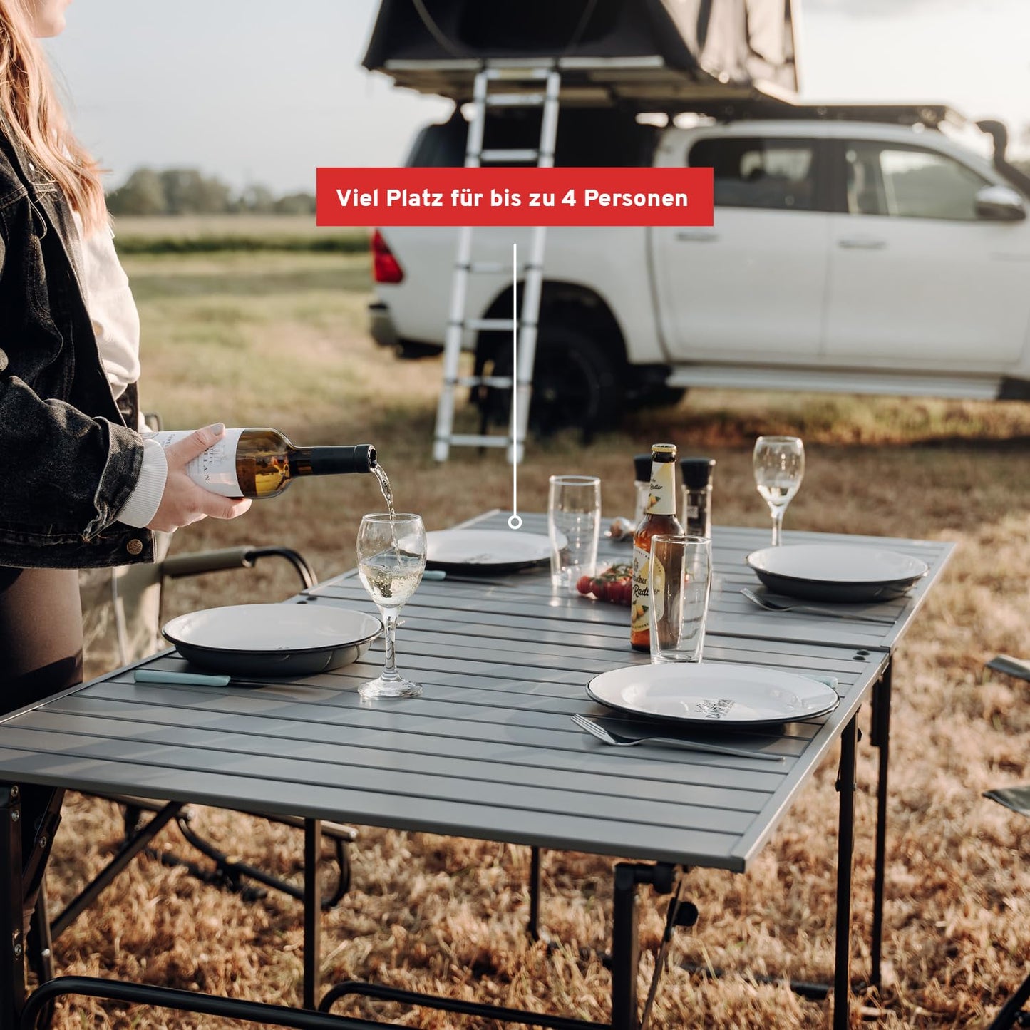 CAMPWERK Alu Camping Tisch, Campingtisch XL, Klapptisch, Gartentisch, Camping Möbel, Faltbar & Tragbar, Leichtes Aluminiumgestell, Ausklappbar, Für 2-6 Personen, 150 x 76 cm
