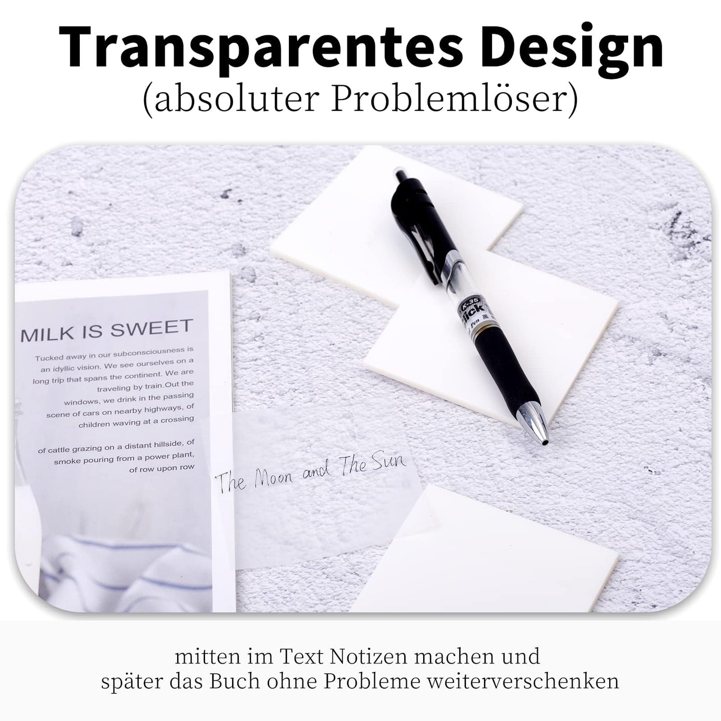 ZITFRI Haftnotizen Klebezettel transparent 400 Zettel 75x75mm, Haftnotiz Notizzettel durchsichtig Sticky Notes Haftnotizen Notes wasserfest Selbstklebend Klebezettel Papier für Schule Büro Zuhause