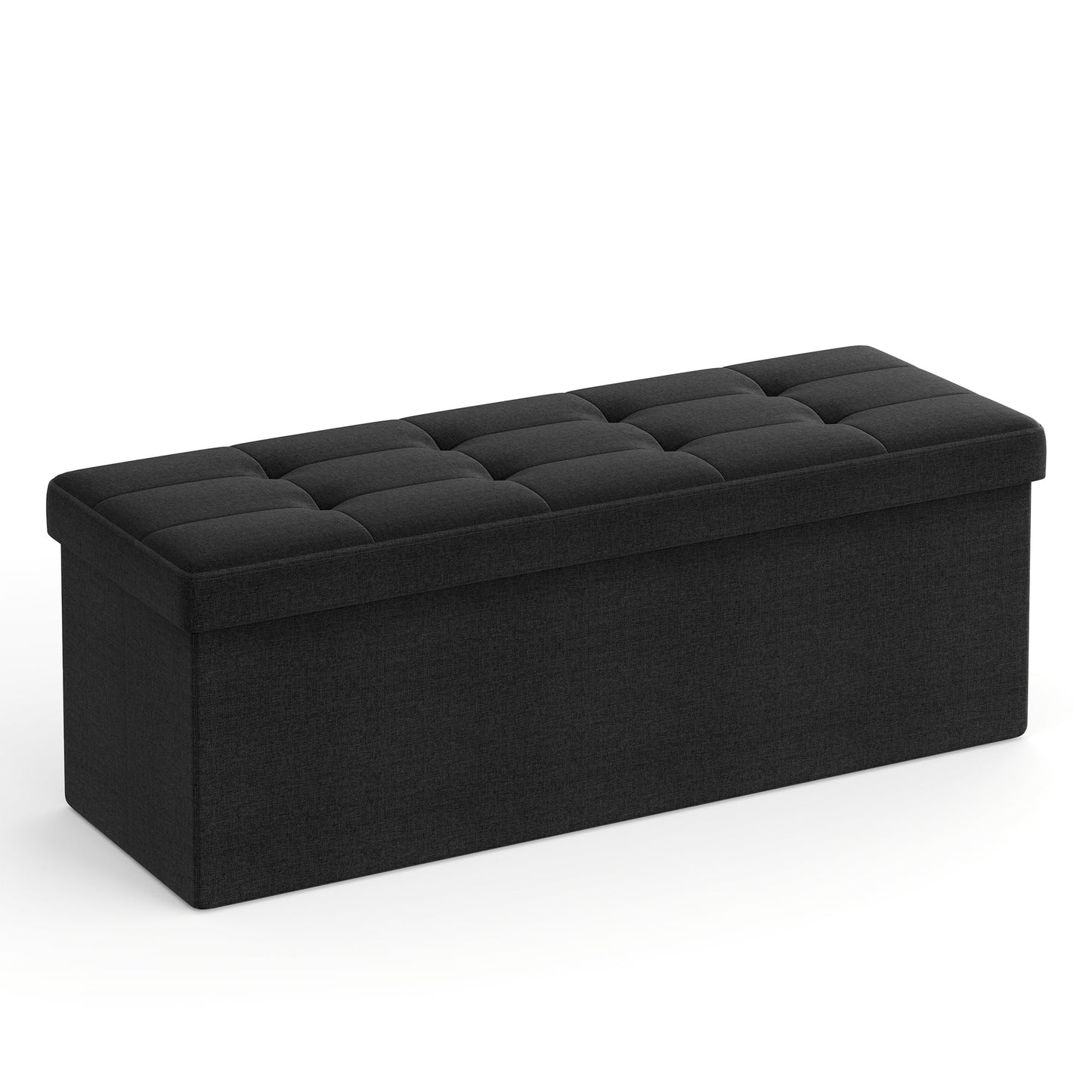 SONGMICS Sitzhocker mit Stauraum, klappbare Sitzbank, 38 x 110 x 38 cm Fußbank, Aufbewahrungsbox, bis 300 kg belastbar, für Wohnzimmer Schlafzimmer Flur, tintenschwarz LSF077B01