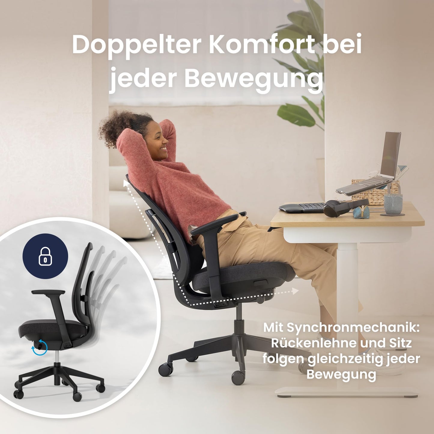Ergotopia PureBack ergonomischer Bürostuhl – Schreibtischstuhl ergonomisch mit 4D-Armlehnen & Synchronmechanik – Für Home Office, Büro & Gaming – Bequemer Drehstuhl für gesundes Sitzen