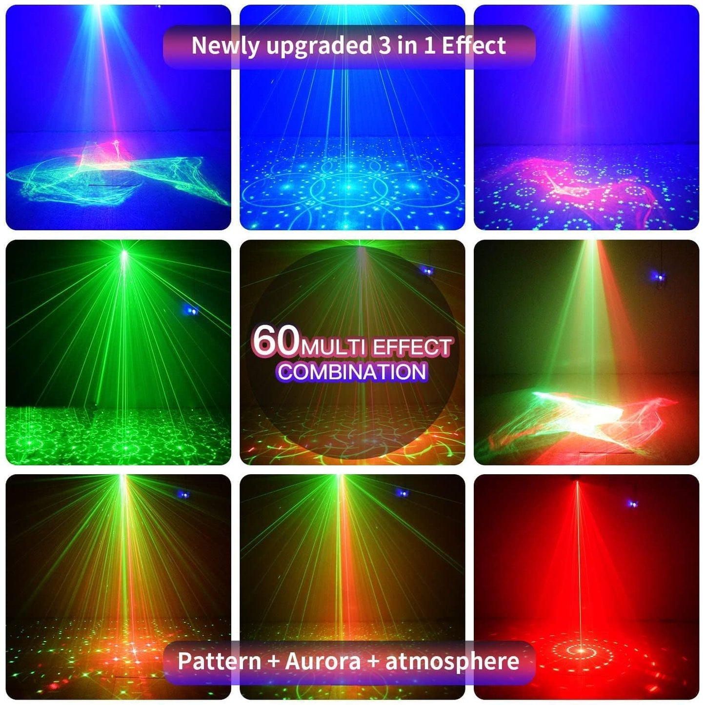 Discolicht Partylicht, Party Deko Disco licht, Dj licht Musikgesteuert Mit Fernbedienung USB 61 Verschiedene Muster discokugel für Karaoke Familientreffen Hochzeit Kids Geburtstag