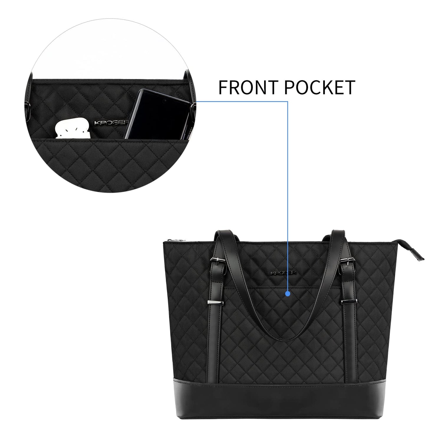 KROSER Laptop Damen Handtasche Schwarz Elegant Laptop Tasche 15,6 Zoll Große Leichte Tote Bag für Business/Schule/Reisen-MEHRWEG