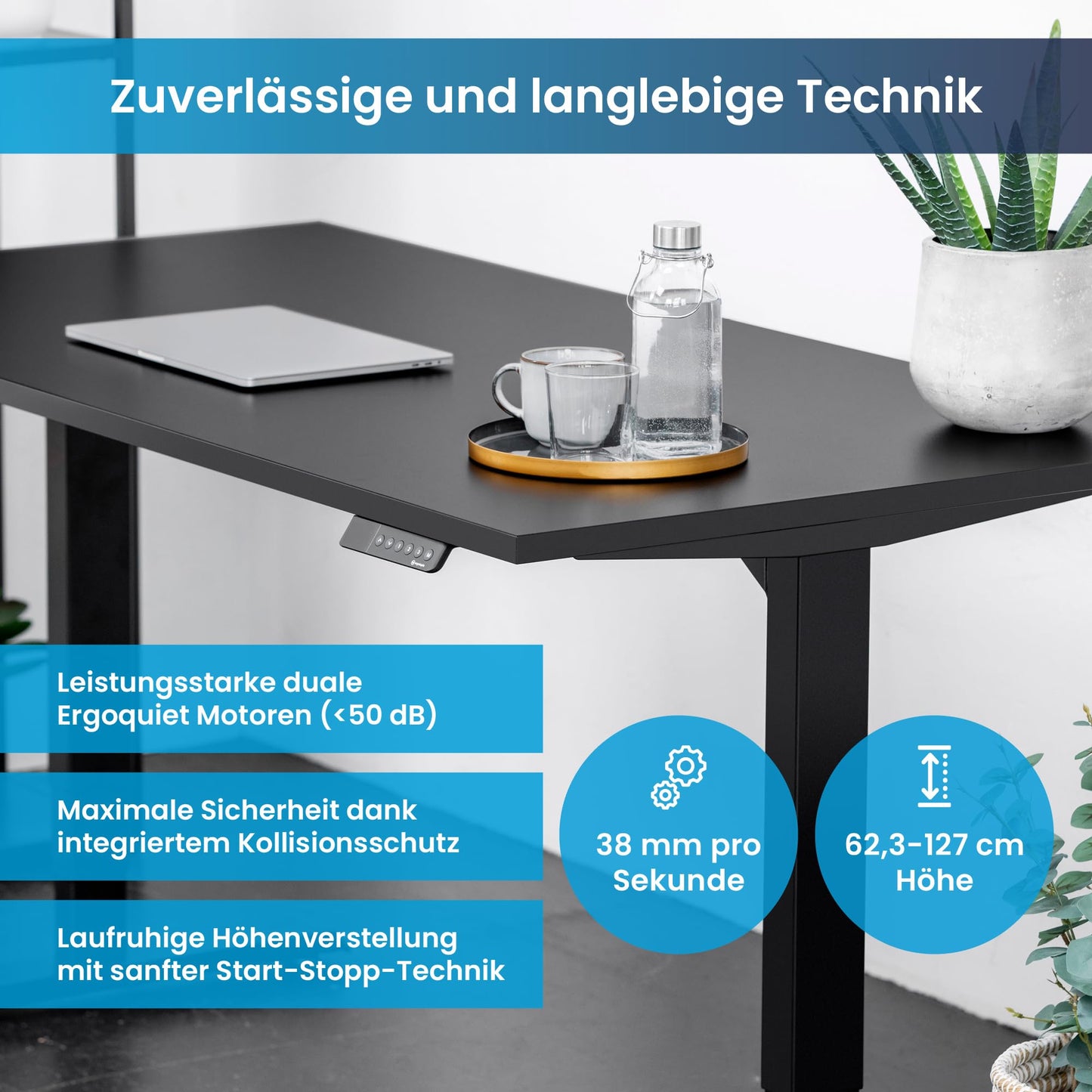 Ergotopia Desktopia Pro X Elektrisch höhenverstellbarer Schreibtisch, Ergonomischer Stehtisch für Büro oder Home Office (Schwarz, Gestell Schwarz, 160 x 80 cm)