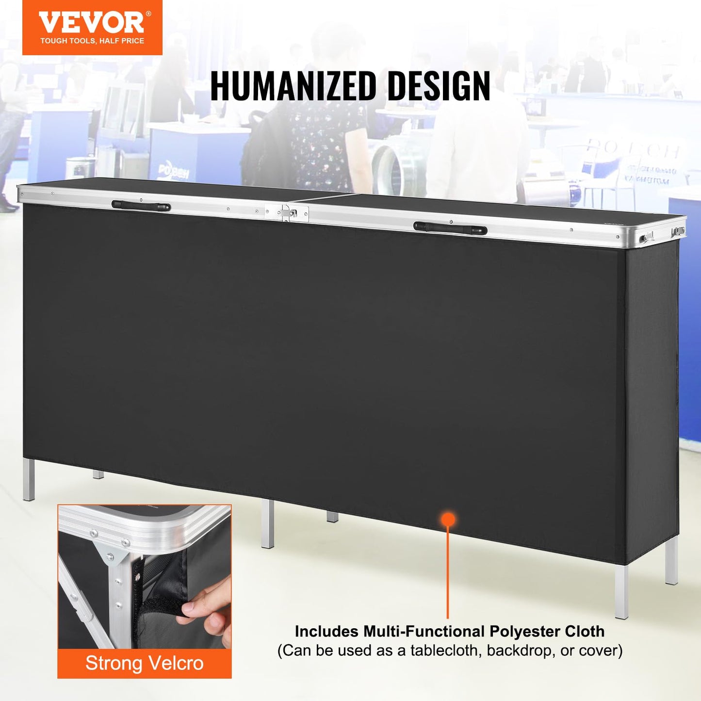 VEVOR Tragbare Messetheke Messetresen, 1980 x 385 x 880 m Messestand Ausstellungs-Thekenständer, Faltbarer Promotion-Bartisch Promotiontheke, Rezeptio mit Aufbewahrungsregal, Tragetasche, Schwarz