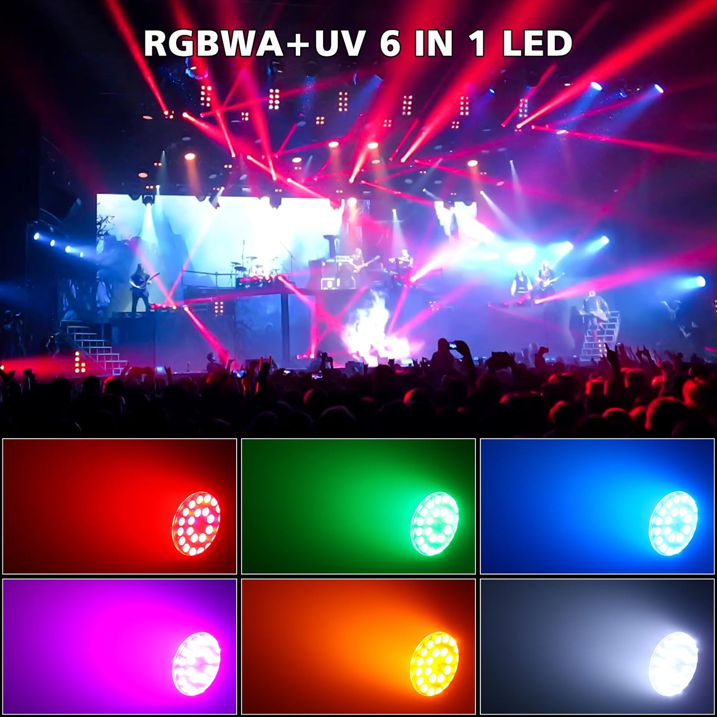 PUZILOZA IP67 Wasserdichtes Par Licht 24 LED, RGBWA+UV 6 IN 1 LED Par Scheinwerfer mit DMX Kabel, Unterstützung DMX 4/10CH, LED Bühnenlicht für Regentage Pools im Freien Dicso Party Bar