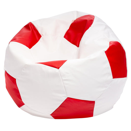 Ecopuf Football Sack XL - Spielkissen aus Kunstleder - Ideal für Fußballfans, Kinder - Sitzsack Wohnzimmer - Sitzpouf Samt - Gaming Stuhl Pouf Sack - 105x80cm, Rot E6