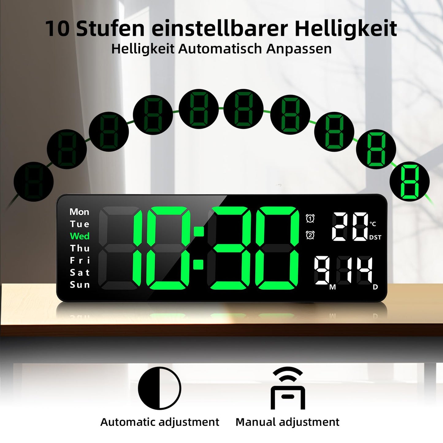 Koolertron Wanduhr Digital, 13" LED Wanduhr Groß Display, Digital Uhr mit Fernbedienung Countdown, Wanduhr Modern Einstellbarer Helligkeit mit Uhrzeit/Datum/Temperatur für Wohnzimmer Küche Büro Gym