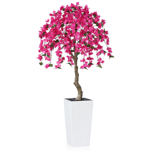 Kazeila Kunstpflanze Bougainvillea mit Großem Weißen Topf,180cm Künstliche Pflanzen Groß, UV-beständige Plastikpflanzen für Innen- und Außendekoration(1Pack)