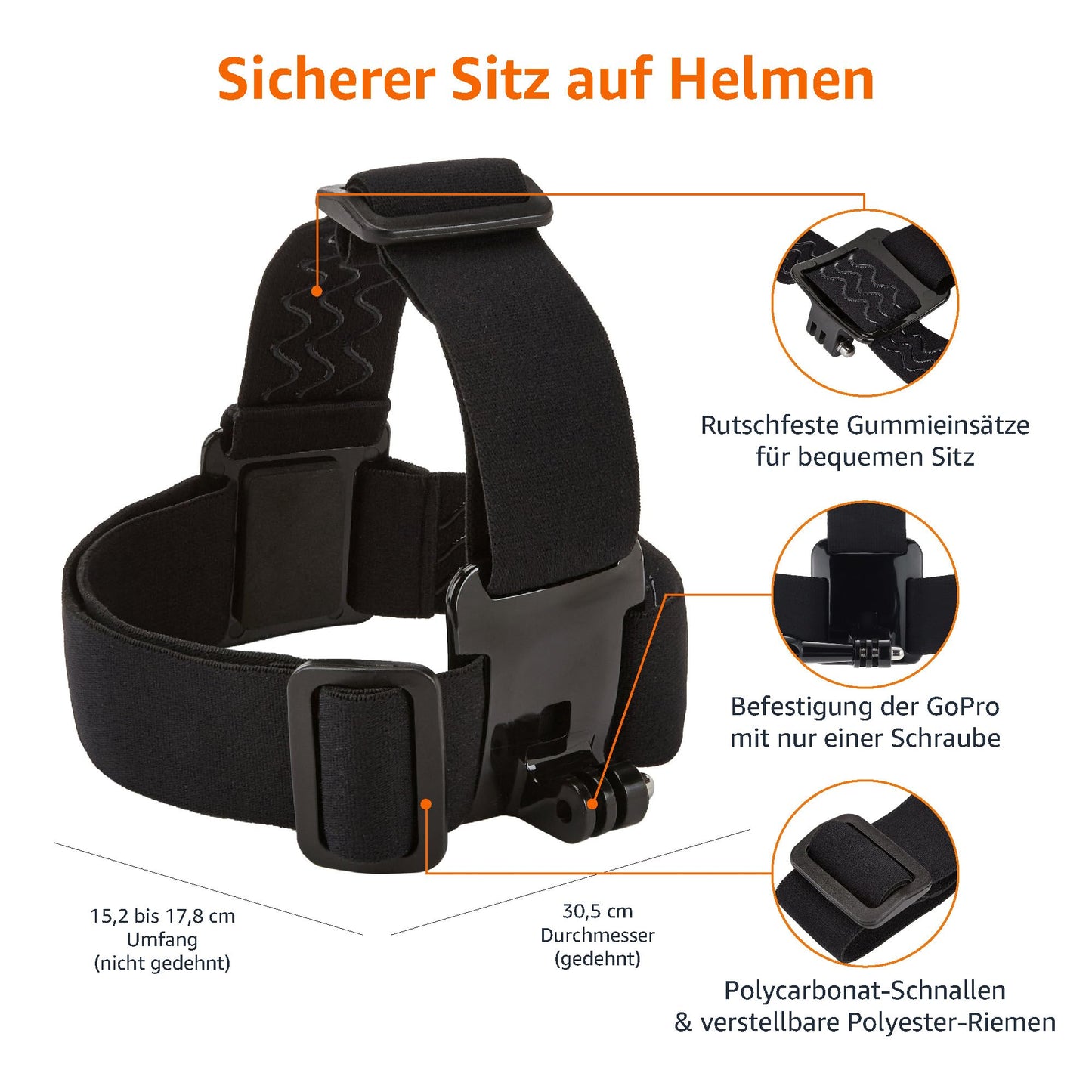 Amazon Basics Kopfgurt für GoPro Actionkamera, Schwarz