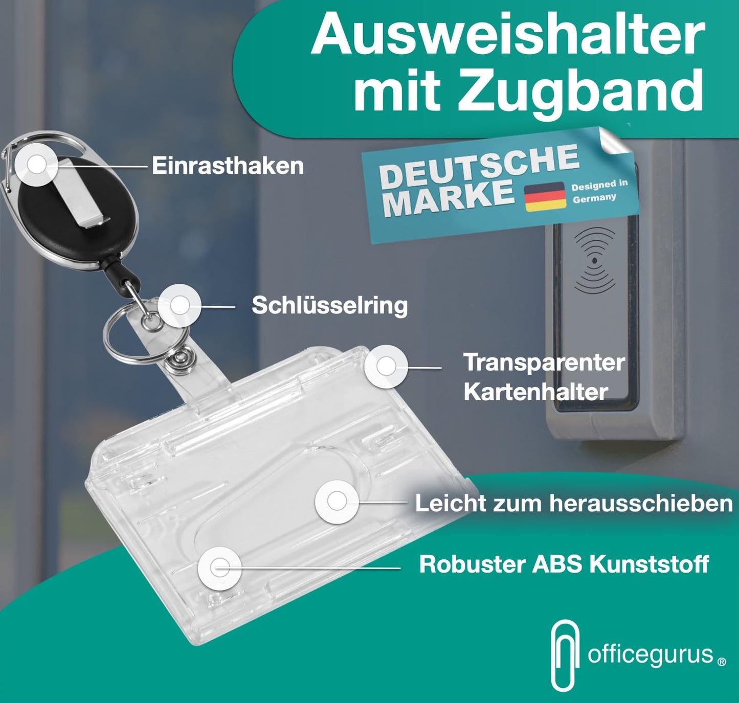 4x Ausweishalter mit einziehbarer Ausweisjojo - ausziehbar Schlüsselanhänger aus Hartplastik - Ausweishülle - Kartenhalter/Zugangskarten mit Clip aus Hartplastik - Card Badge Holder