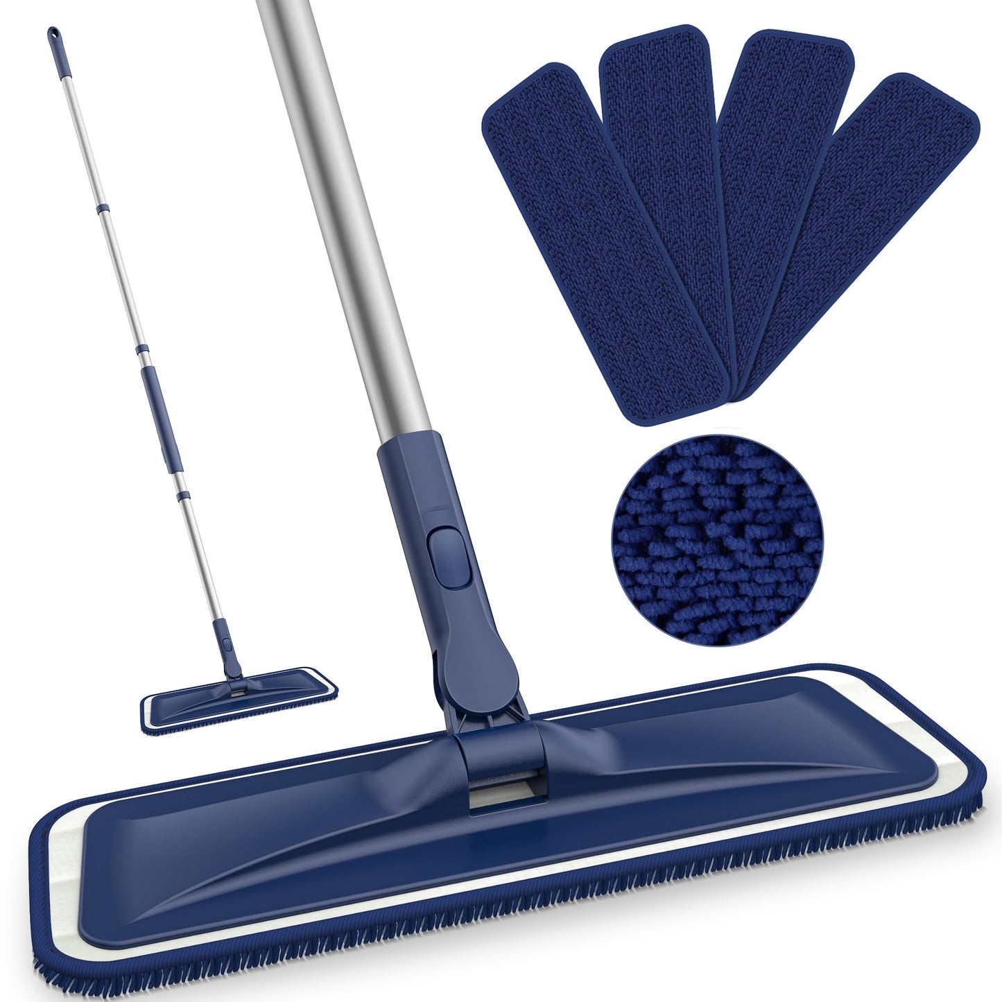 Wischmopp Bodenwischer Mop mit Mikrofaser Bezug - BPAWA 150CM Flach Wischmop Staub Trockenmopp Wischer mit 4 Waschbaren Ersatzbezug für Fliesen Hartholz Parkett Laminat Holz Böden Schnelle Reinigung