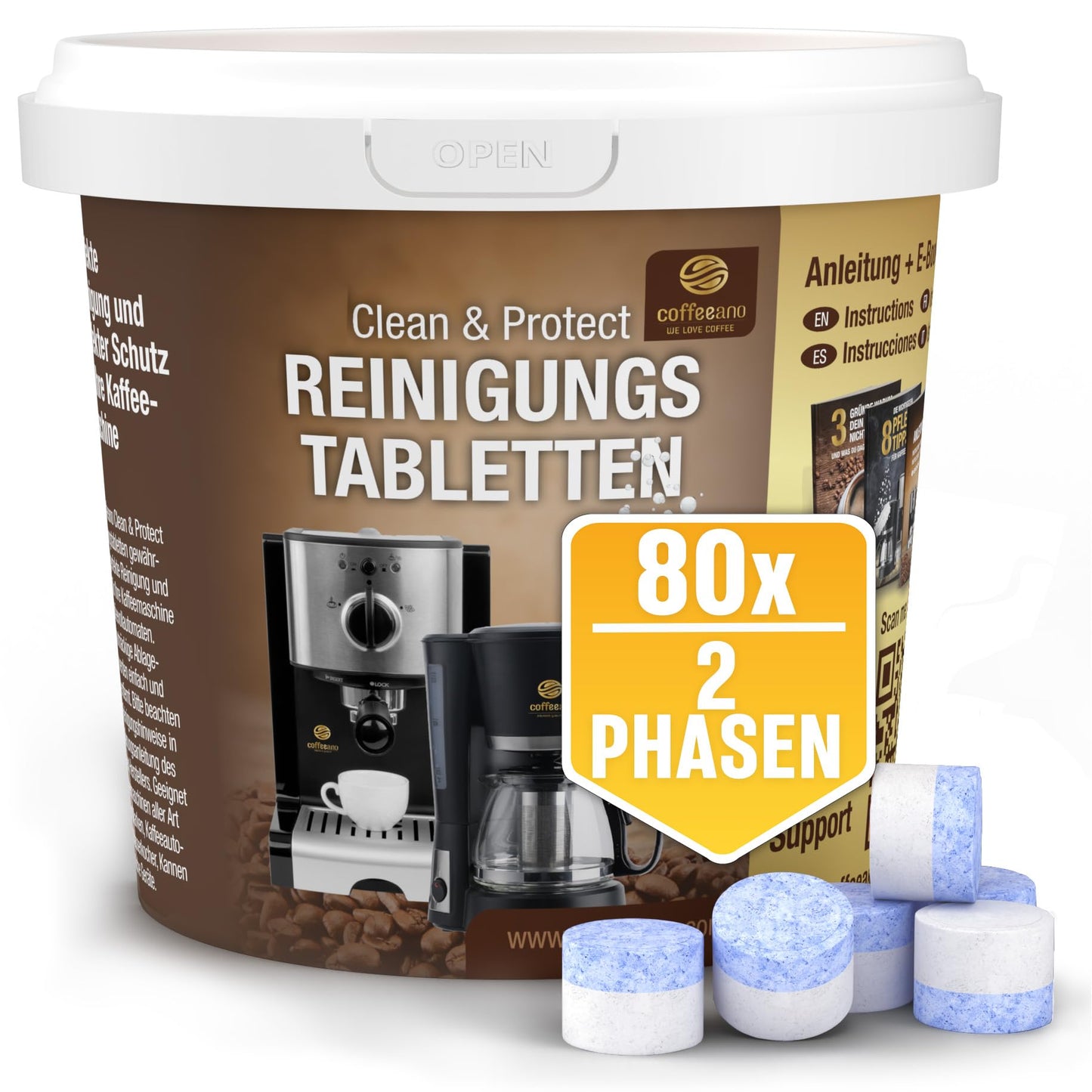 80 x 2-Phasen Reinigungstabletten für Jura Kaffeevollautomaten - Coffeeano Reinigungstabs für Jura Kaffeevollautomaten - Reiniger für Kaffeemaschinen